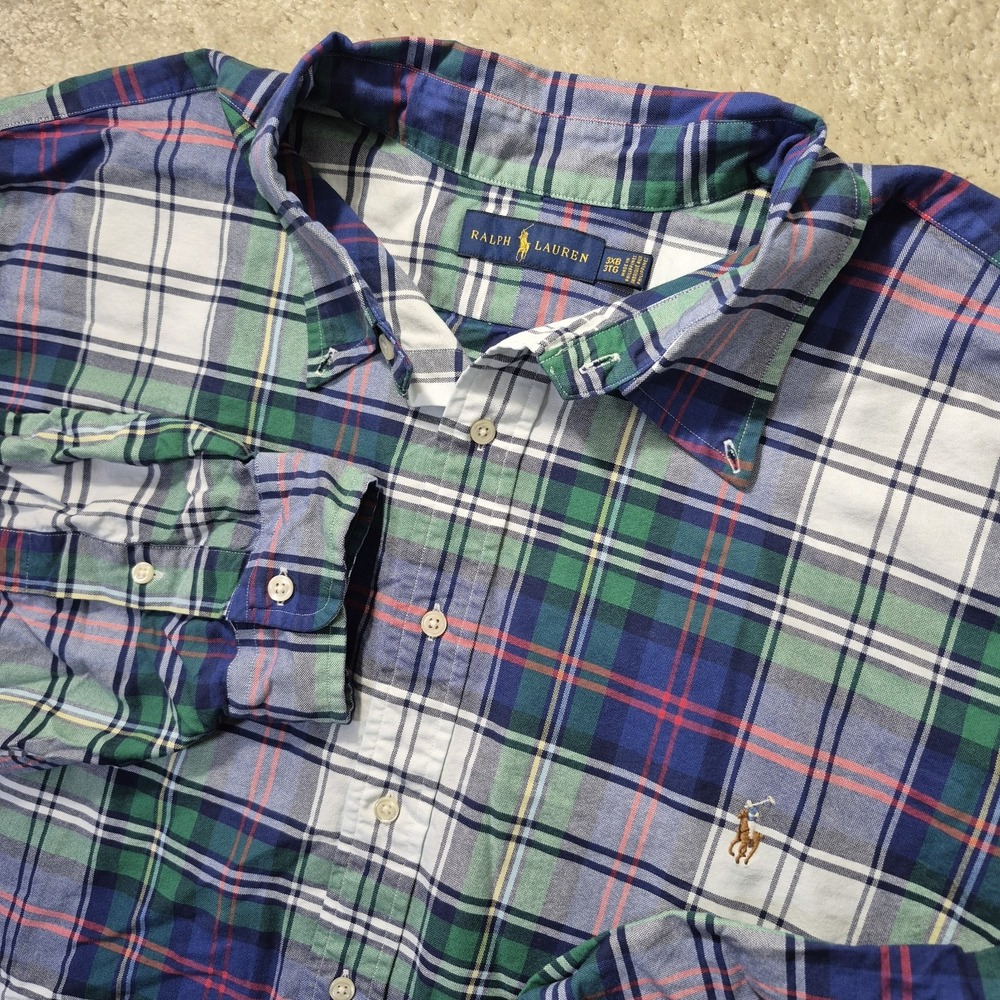 Polo Ralph Lauren Oxford Shirt Mens 3XB Blue Plaid Button Down Business Casual